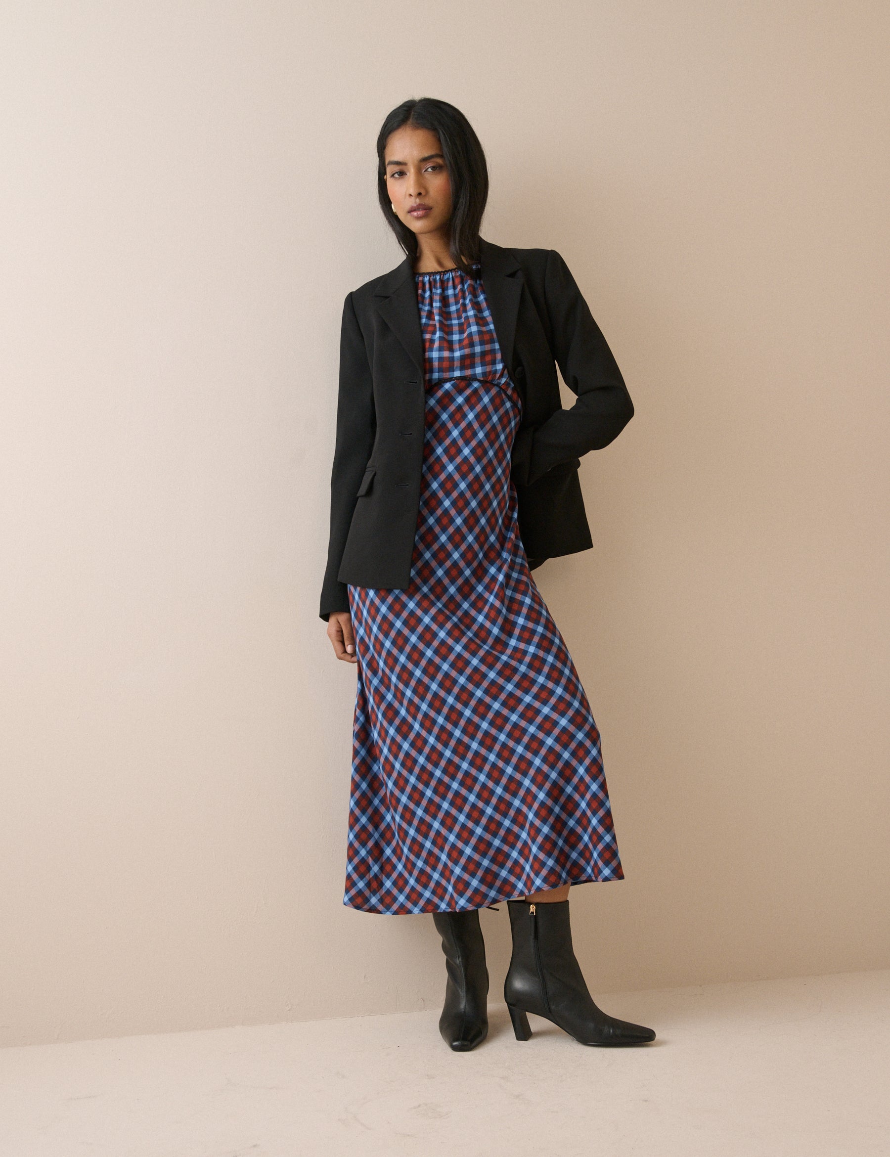 Blue and Red Gingham Sicily Midi Dress