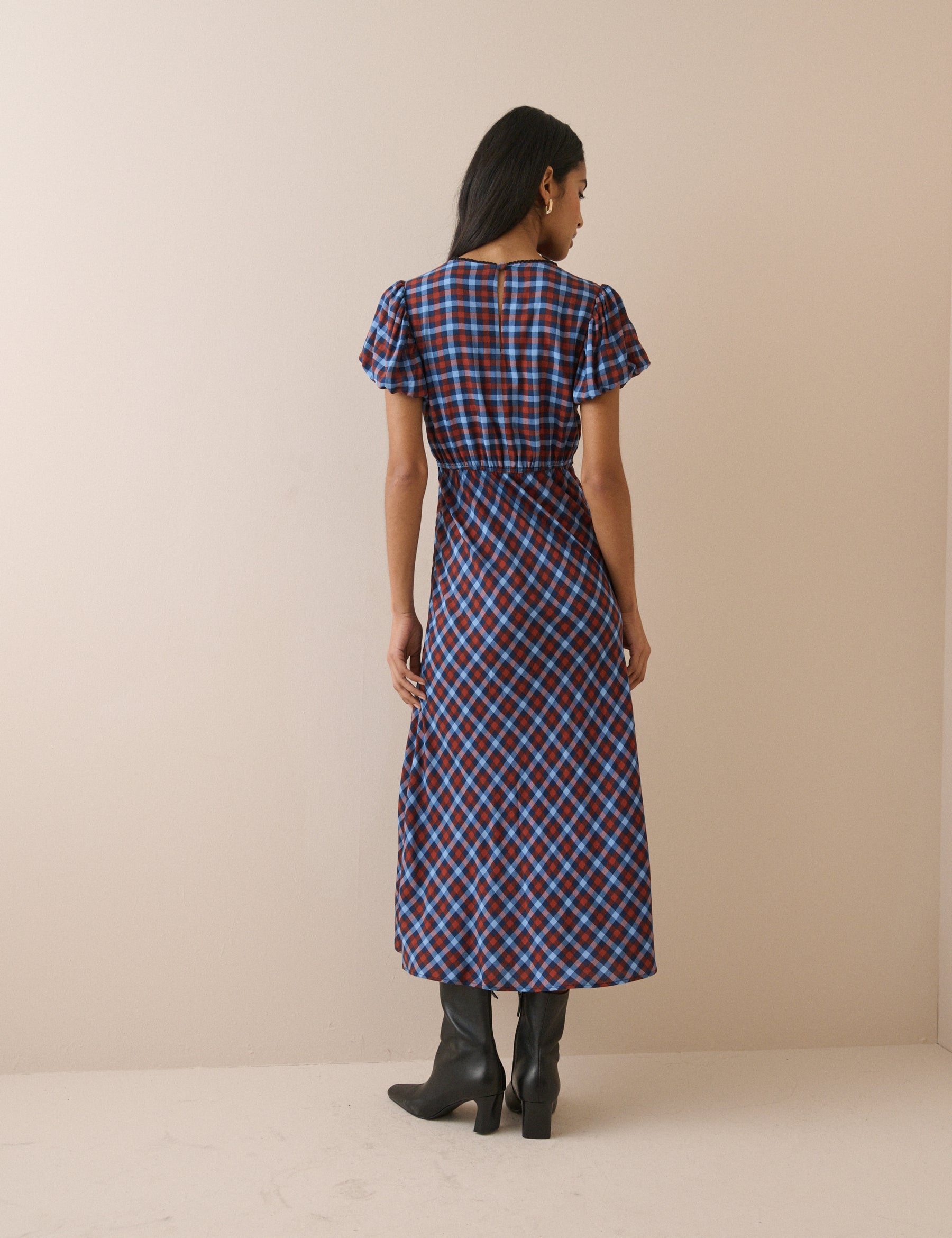 Blue and Red Gingham Sicily Midi Dress