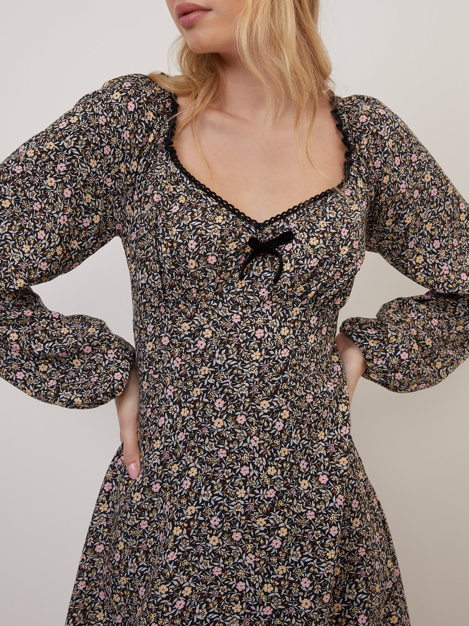Black Ditsy Floral Lillie Mini Dress