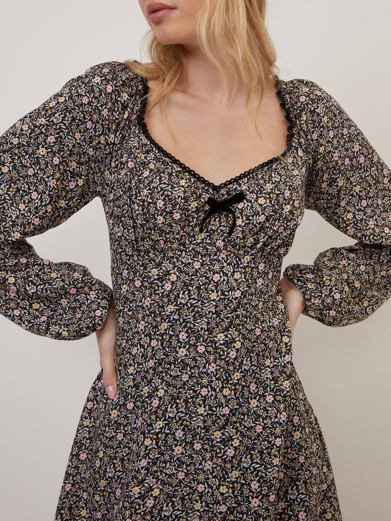 Black Ditsy Floral Lillie Mini Dress