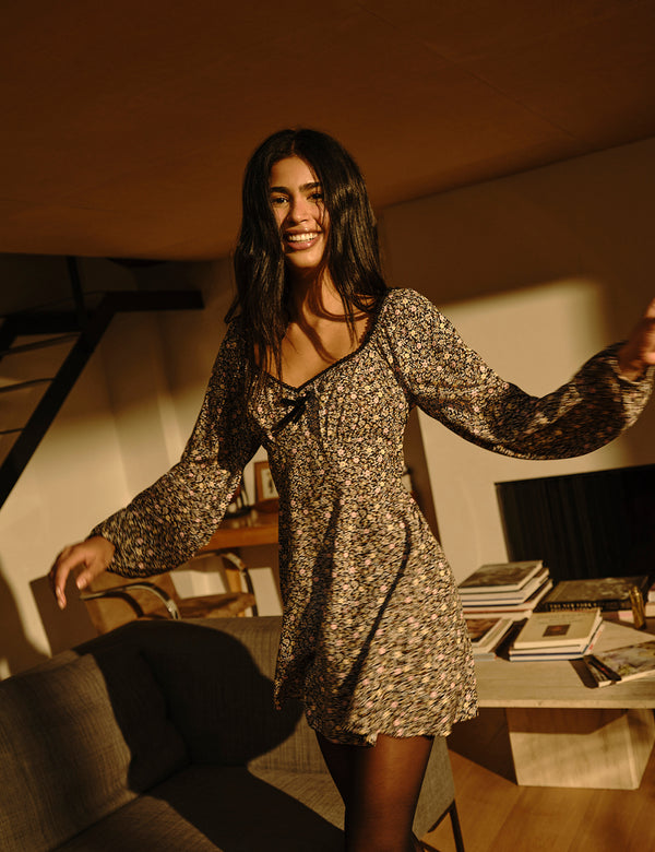 Black Ditsy Floral Lillie Mini Dress