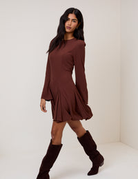 Brown Long Sleeve Paris Mini Dress