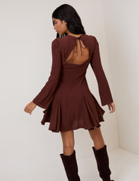 Brown Long Sleeve Paris Mini Dress