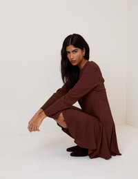 Brown Long Sleeve Paris Mini Dress