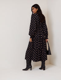 Black Polka Dot Balloon Sleeve Sofia Midi Dress