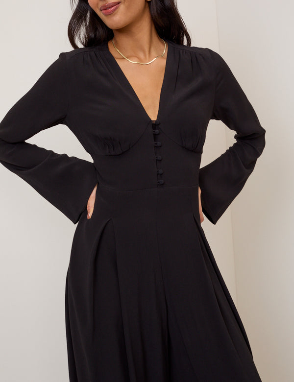 Black Wide Leg Pleated Jumpsuit