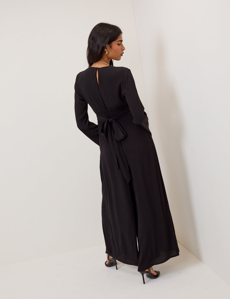 Black Wide Leg Pleated Jumpsuit