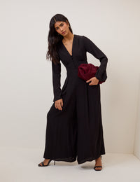 Black Wide Leg Pleated Jumpsuit