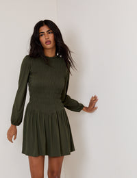 Khaki Green Ruched Siobhan Jersey Mini Dress