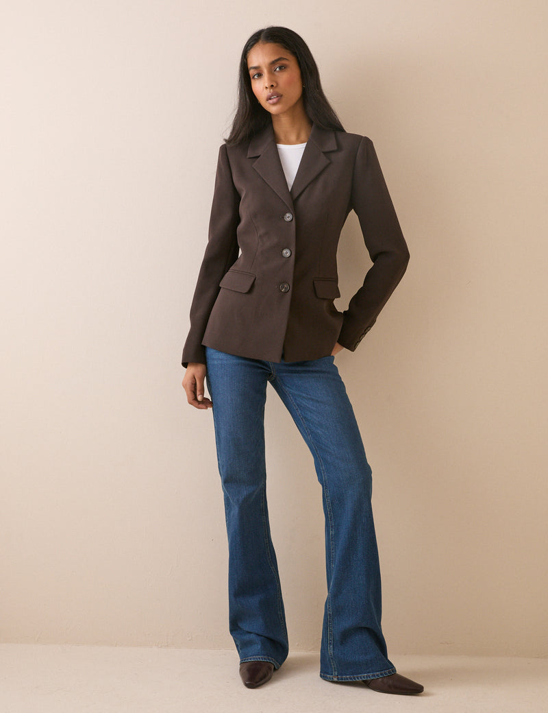 Brown Single Breasted Cinched Blazer