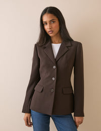 Brown Single Breasted Cinched Blazer