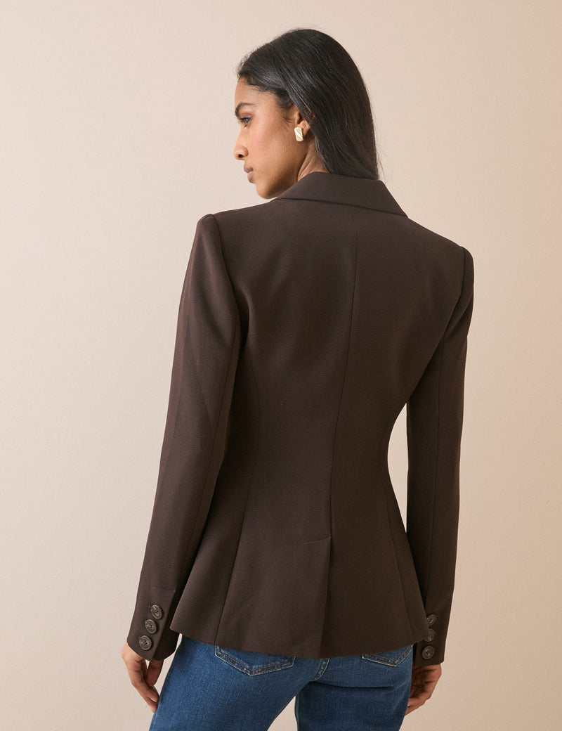 Brown Single Breasted Cinched Blazer
