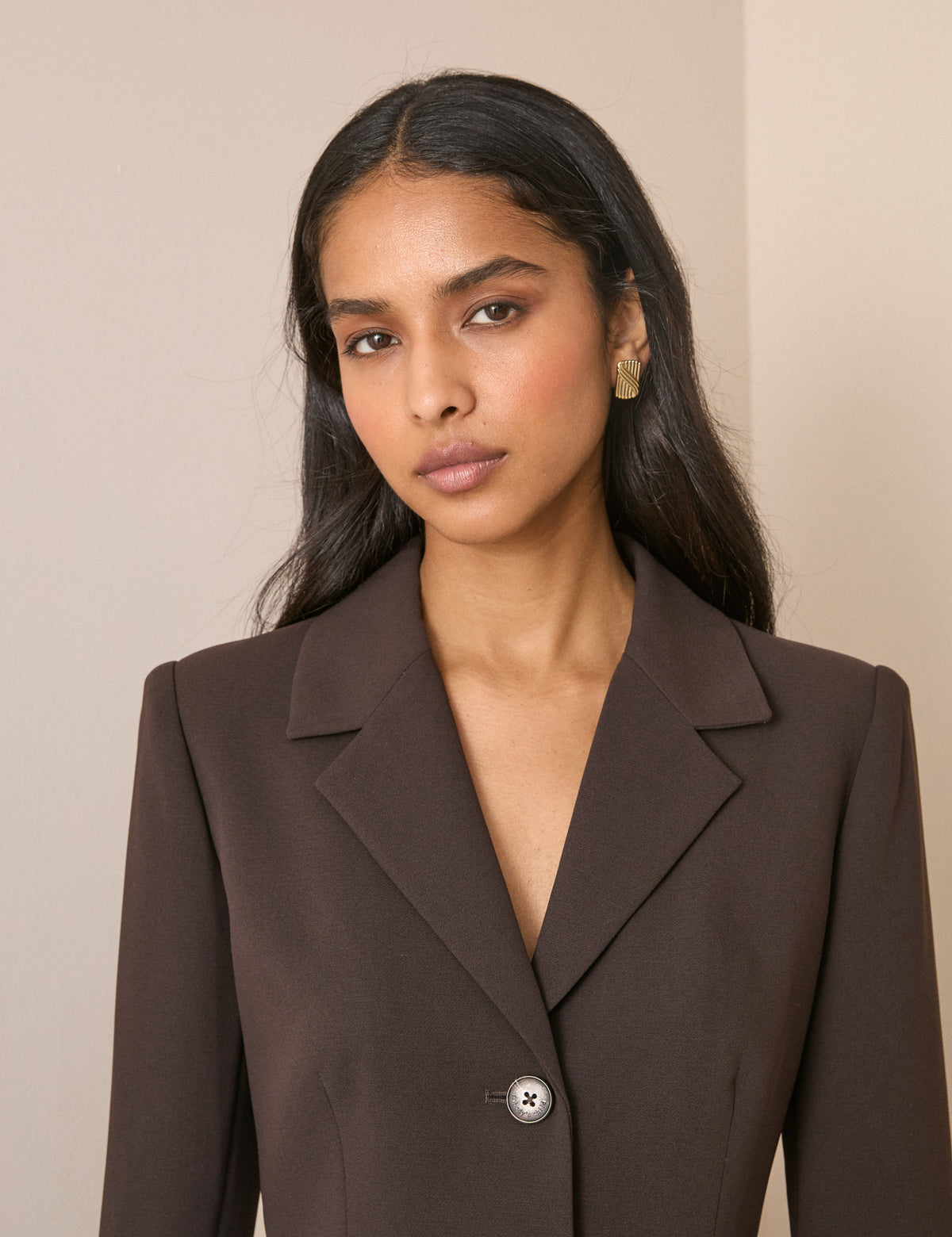 Brown Single Breasted Cinched Blazer