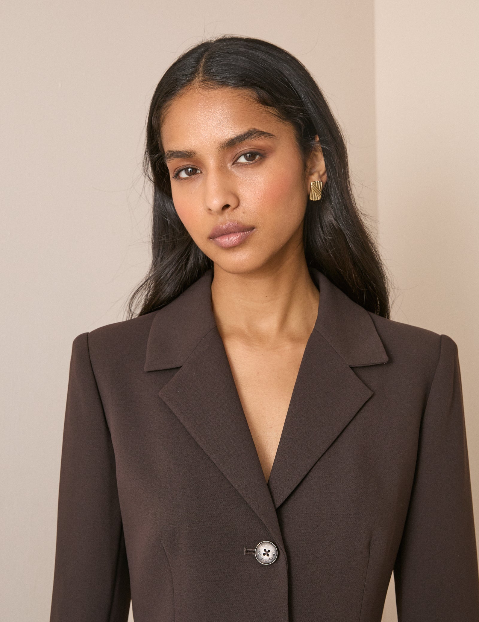 Brown Single Breasted Cinched Blazer