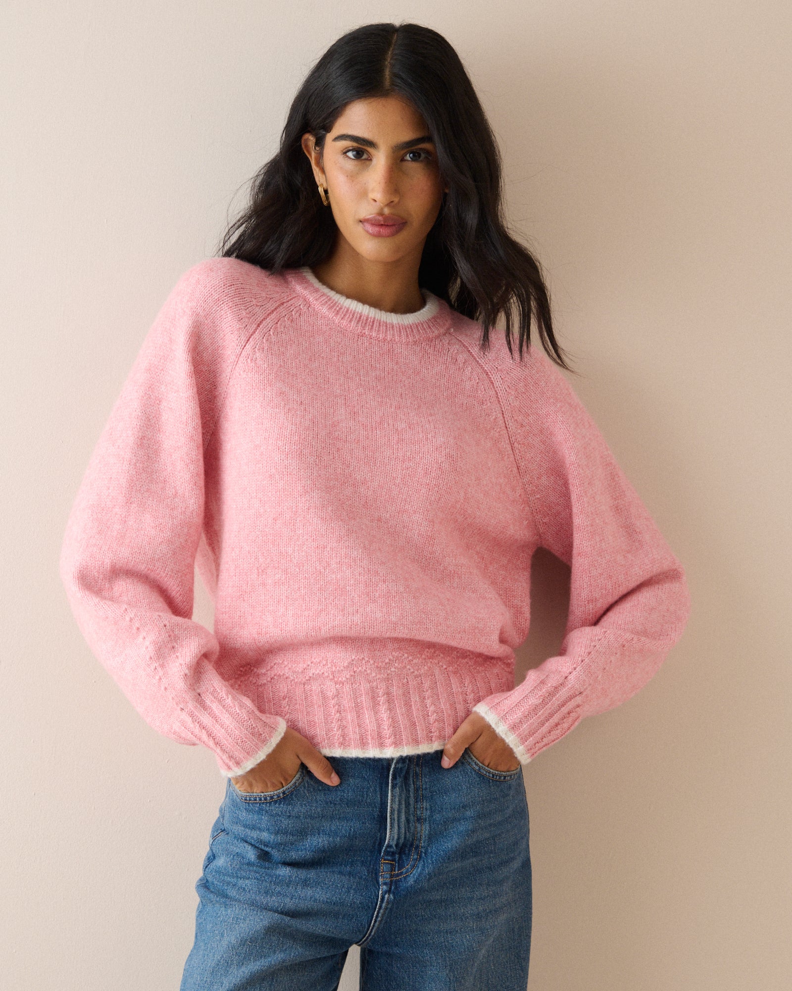 Baby Pink Contrast Trim Jumper