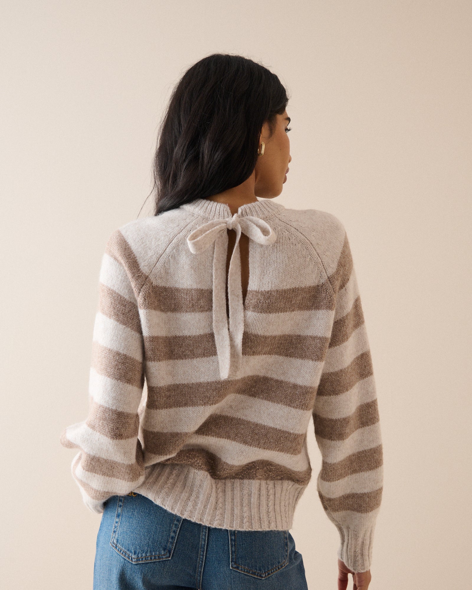 Brown Striped Contrast Trim Jumper
