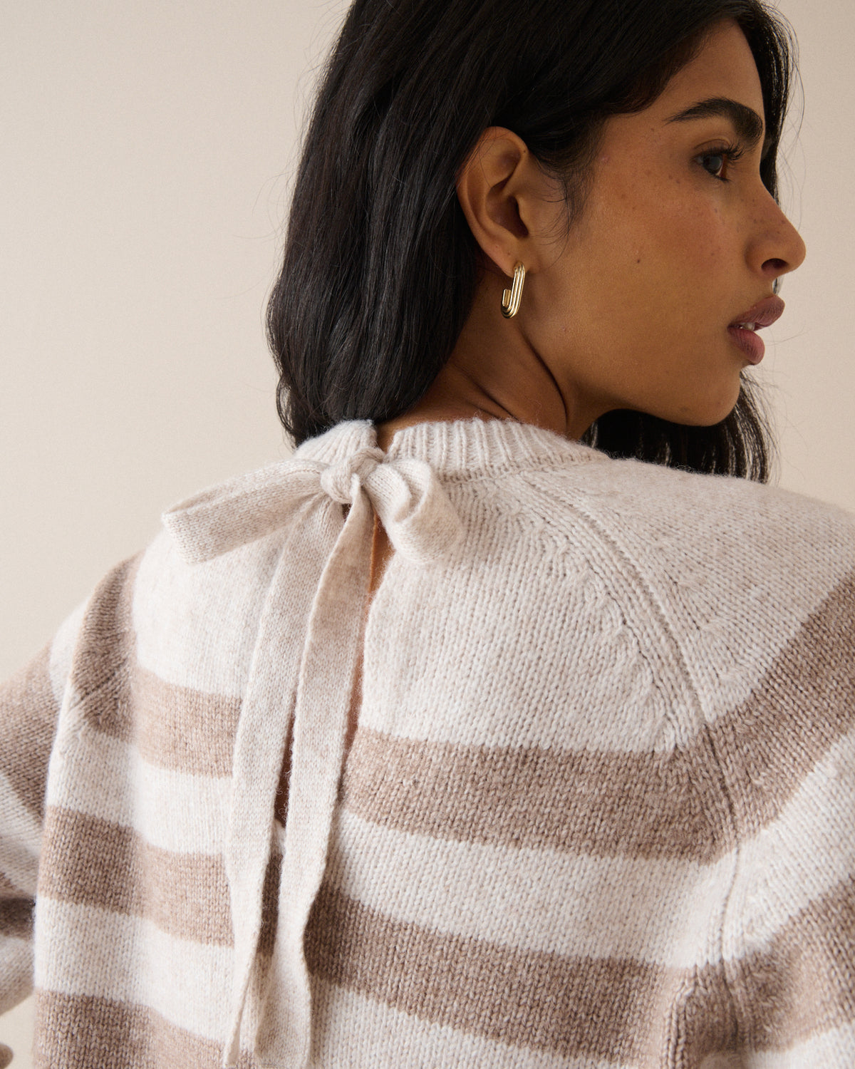 Brown Striped Contrast Trim Jumper