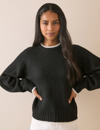 Black Contrast Trim Bow Detail Jumper