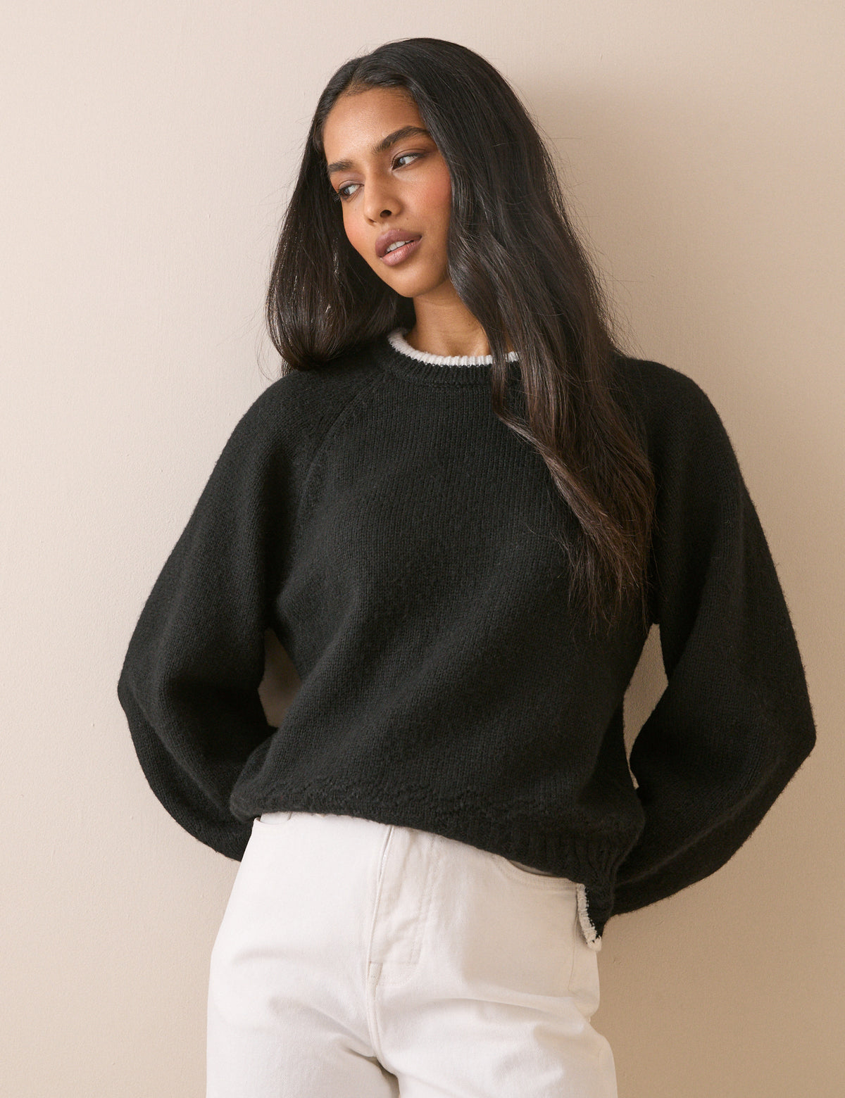 Black Contrast Trim Bow Detail Jumper