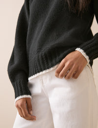 Black Contrast Trim Bow Detail Jumper