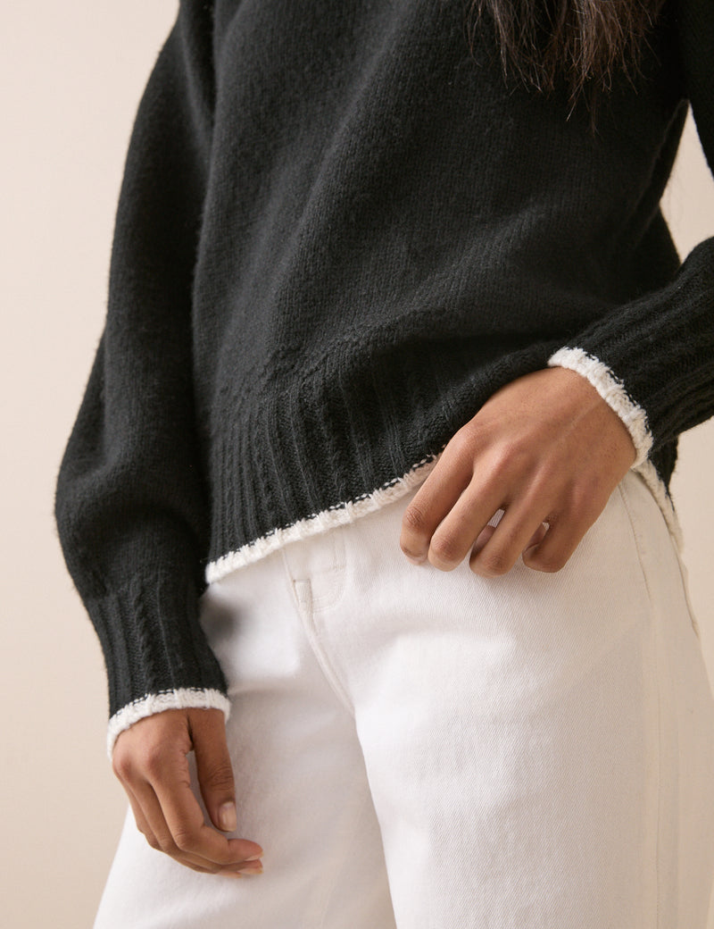 Black Contrast Trim Bow Detail Jumper