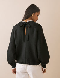 Black Contrast Trim Bow Detail Jumper