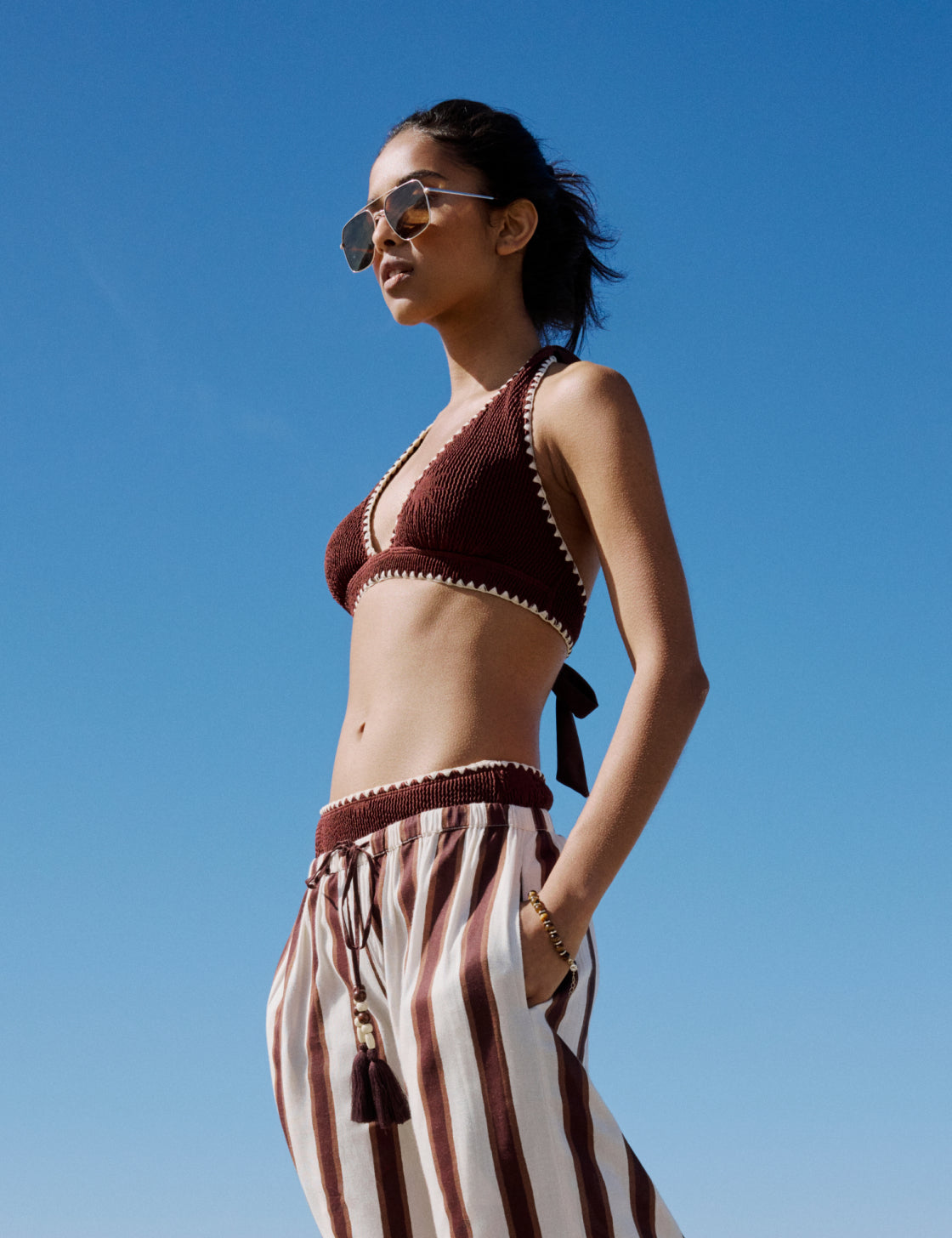 Brown Whipstitch High Waisted Bikini Bottoms