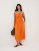 Orange Linen-Blend Halterneck Midi Dress