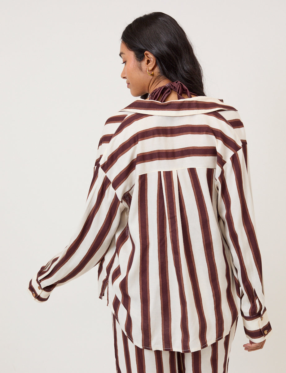 Brown Striped Linen-Blend Shirt