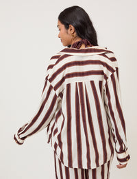 Brown Striped Linen-Blend Shirt
