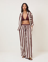 Brown Striped Linen-Blend Shirt