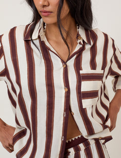 Brown Stripe Linen-Blend Shirt