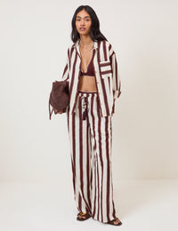 Brown Striped Linen-Blend Shirt