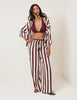 Brown Striped Linen-Blend Wide Leg Trousers