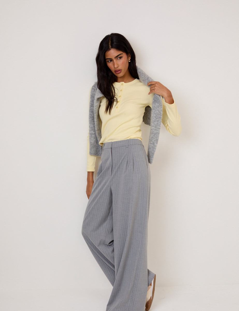 Butter Yellow Ribbed Crew Neck Top