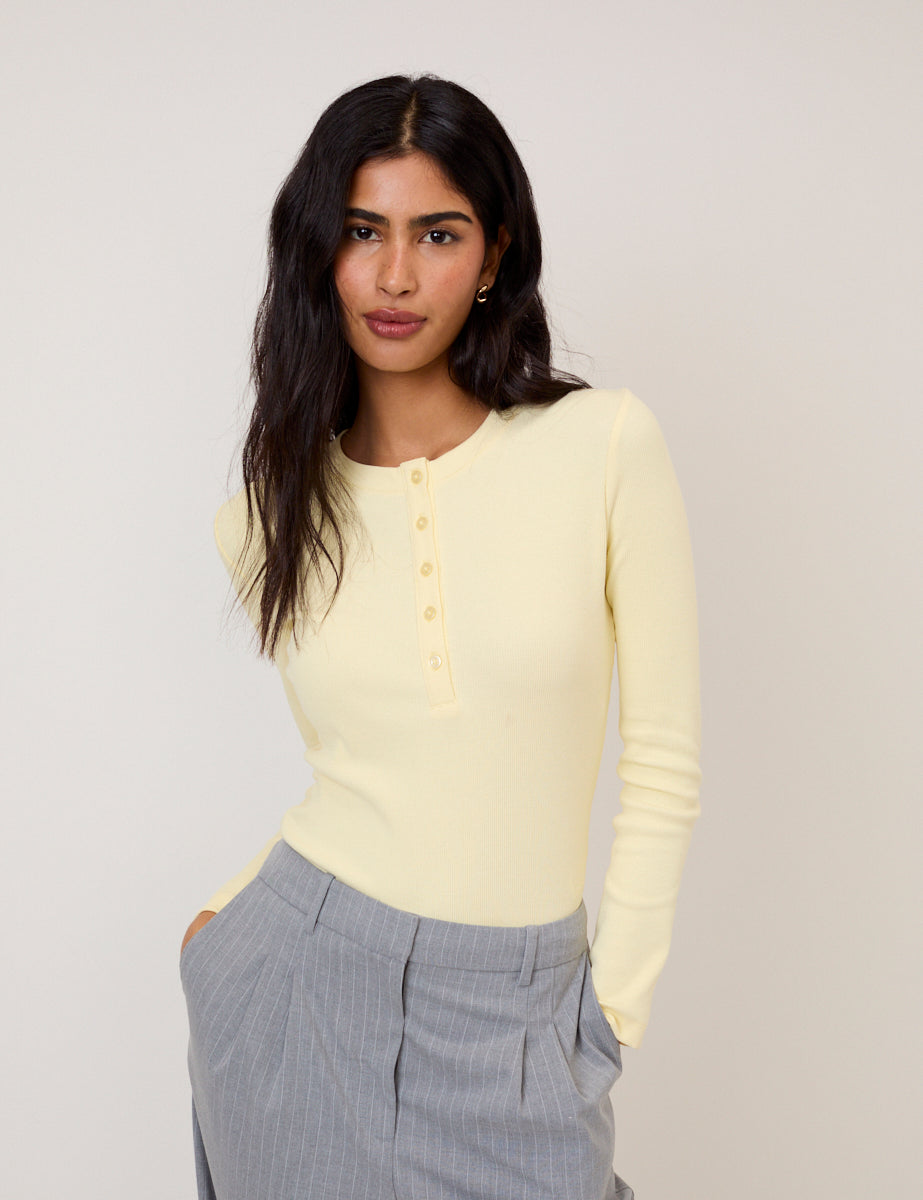 Butter Yellow Ribbed Crew Neck Top