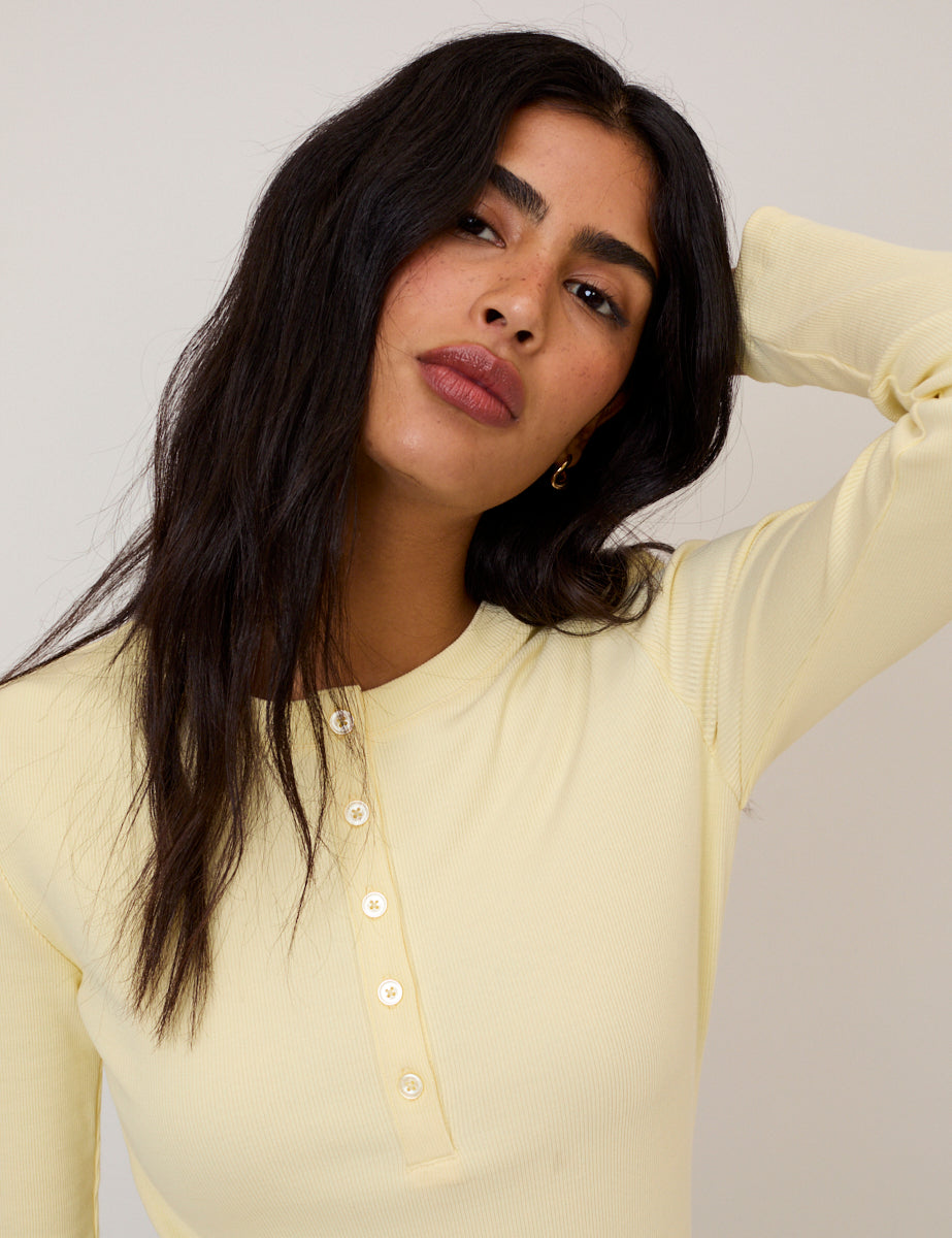 Butter Yellow Ribbed Crew Neck Top