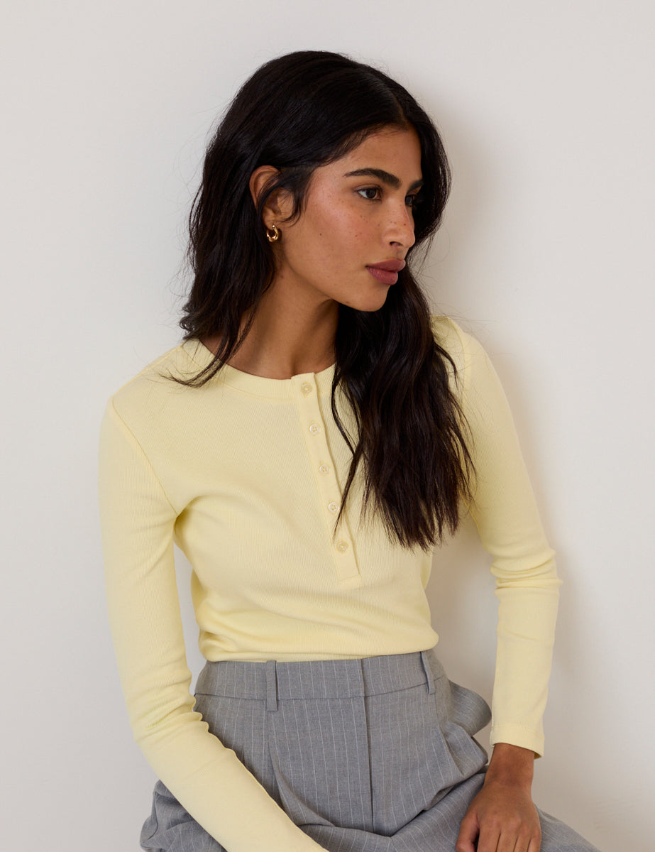 Butter Yellow Ribbed Crew Neck Top