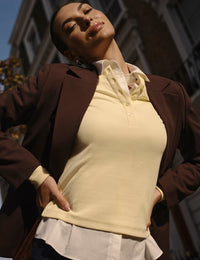 Butter Yellow Ribbed Crew Neck Top