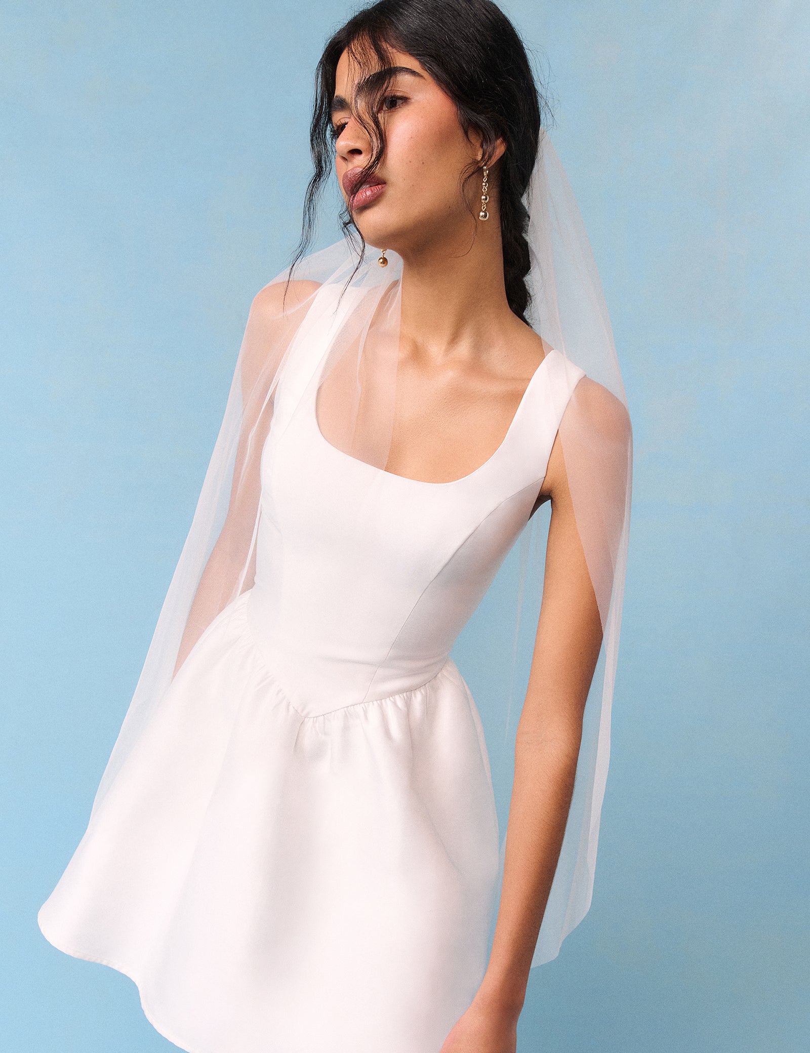 Bridal Ivory Satin Structured Gracie Mini Dress Bridal Ivory Satin Structured Gracie Mini Dress