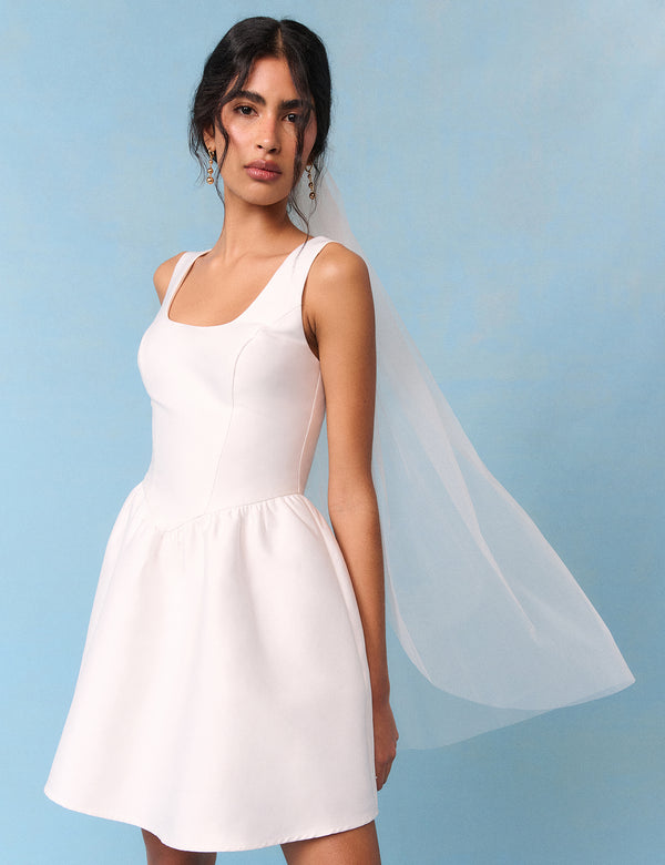Bridal Ivory Satin Structured Gracie Mini Dress
