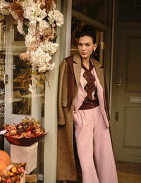 Pink High Waisted Wide Leg Trousers