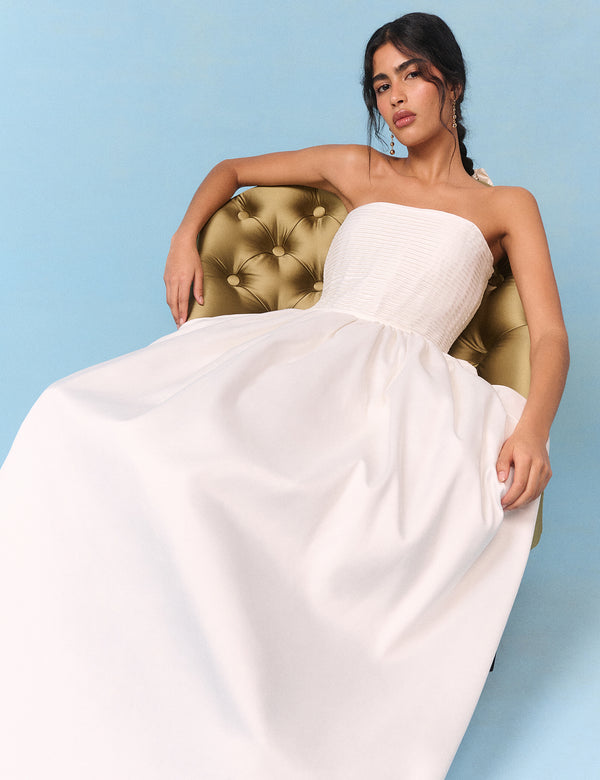 Bridal Ivory Satin Column Strapless Opal Maxi Dress