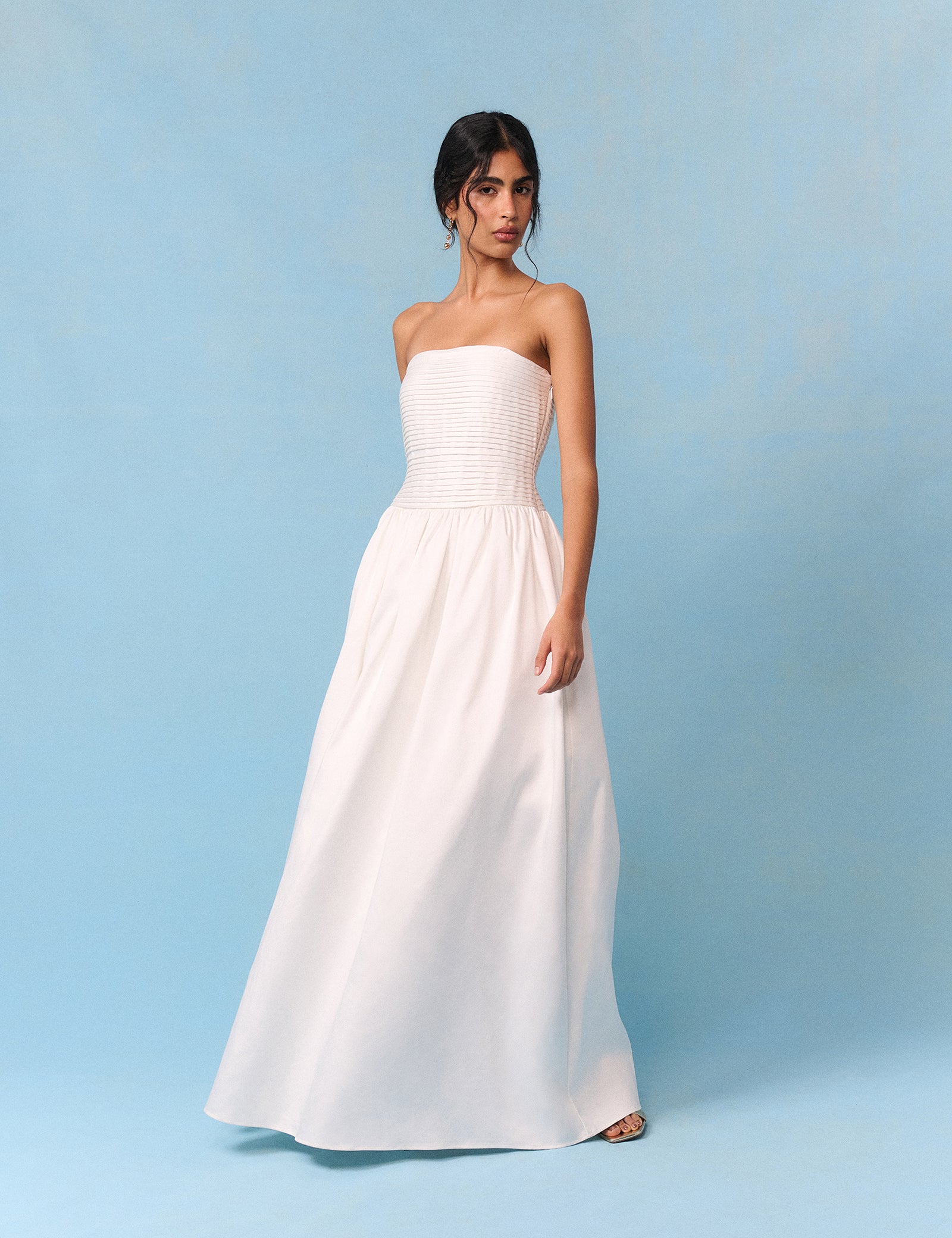 Bridal Ivory Satin Column Strapless Opal Maxi Dress Bridal Ivory Satin Column Strapless Opal Maxi Dress