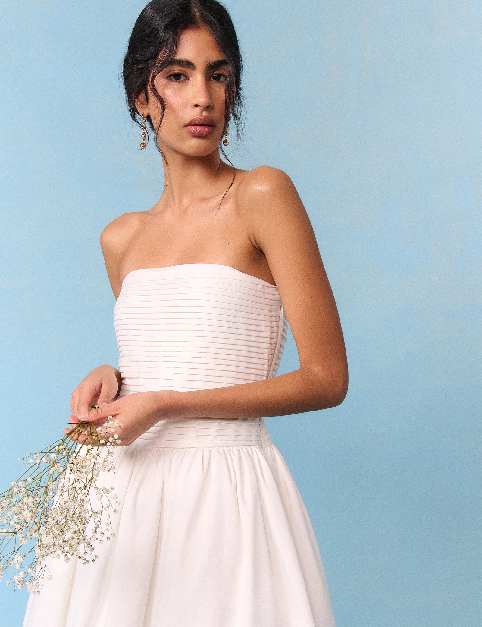 Bridal Ivory Satin Column Strapless Opal Maxi Dress Bridal Ivory Satin Column Strapless Opal Maxi Dress