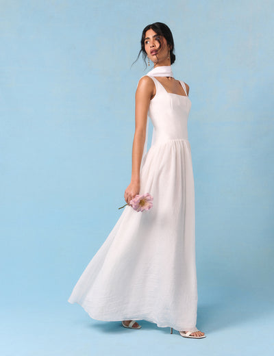 Bridal Honey Square Neck Drop Waist Midi Dress