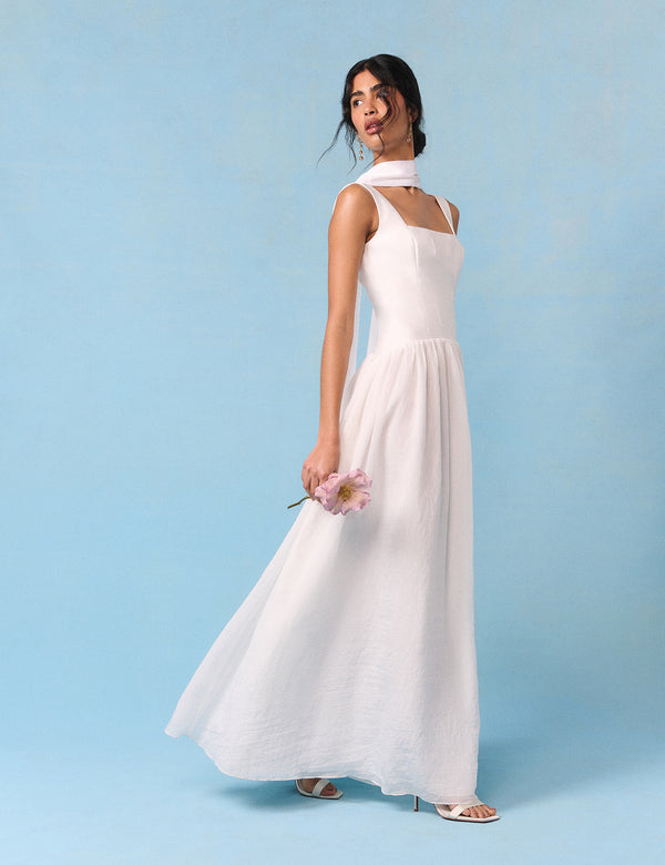 Bridal Ivory Jacquard Corset Maxi Honey Midi Dress