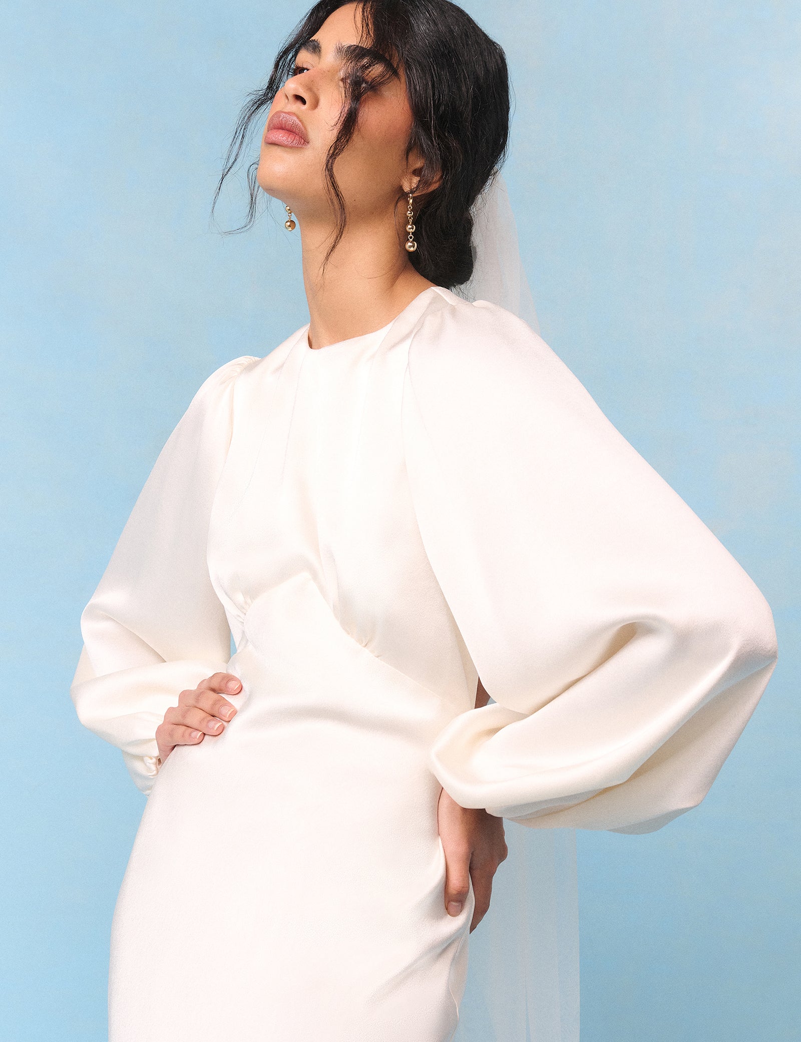 Bridal Ivory Satin Open Back Long Sleeve Isadora Maxi Dress Bridal Ivory Satin Open Back Long Sleeve Isadora Maxi Dress
