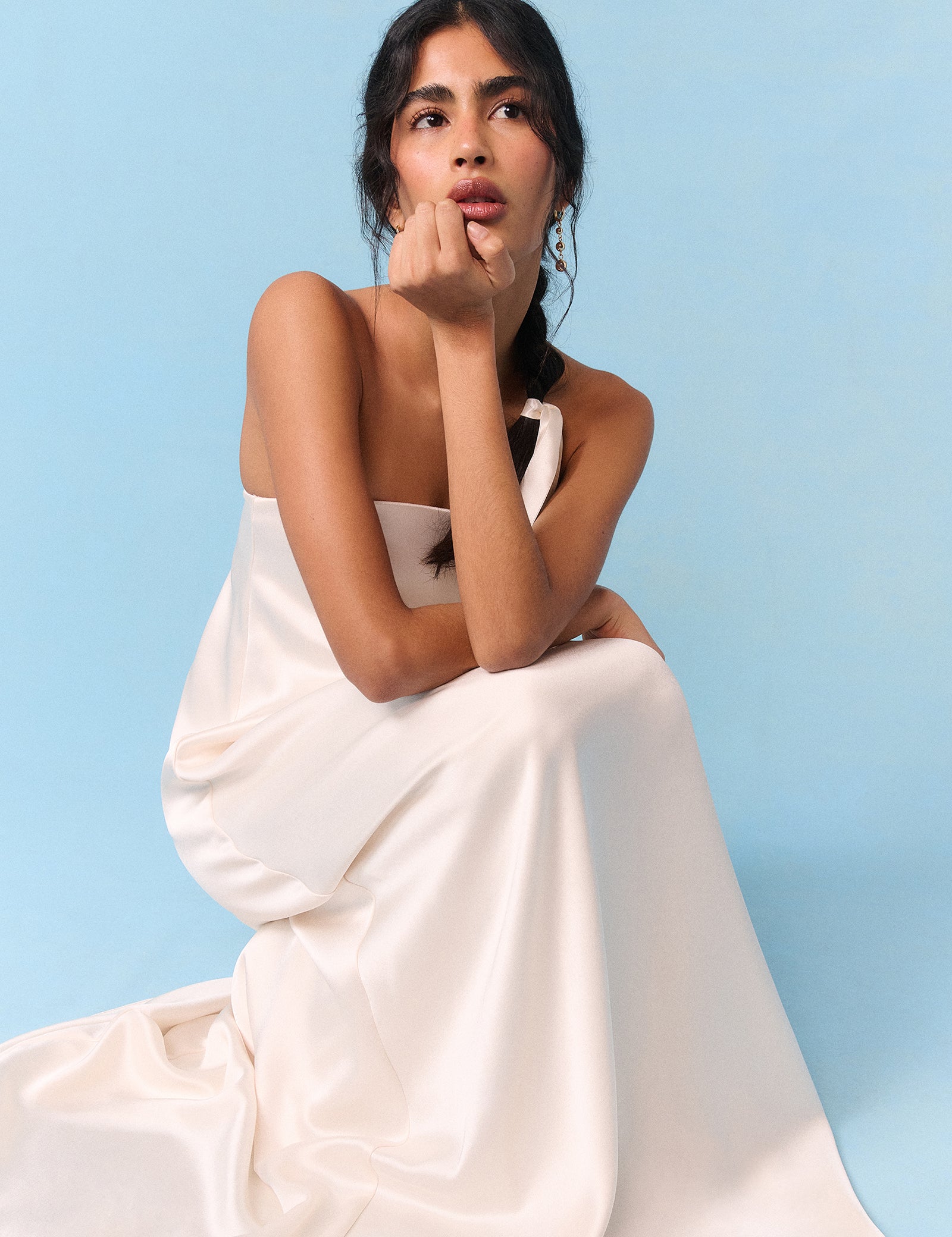 Bridal Ivory Satin Bandeau Eira Maxi Dress Bridal Ivory Satin Bandeau Eira Maxi Dress