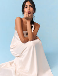 Bridal Ivory Satin Bandeau Eira Maxi Dress